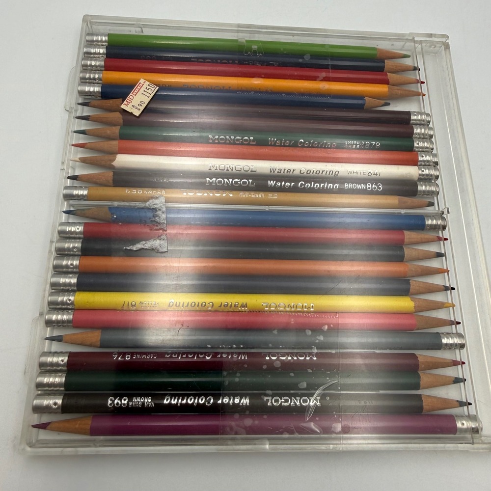 Vintage Eberhard Faber Mongol Water Coloring Pencils 20 Count Set with Case USA